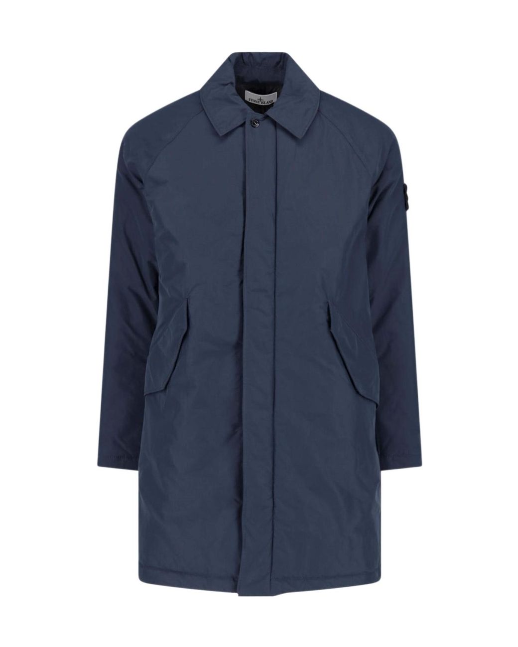 Stone Island Blue Insulated Logo Patch Coat for men