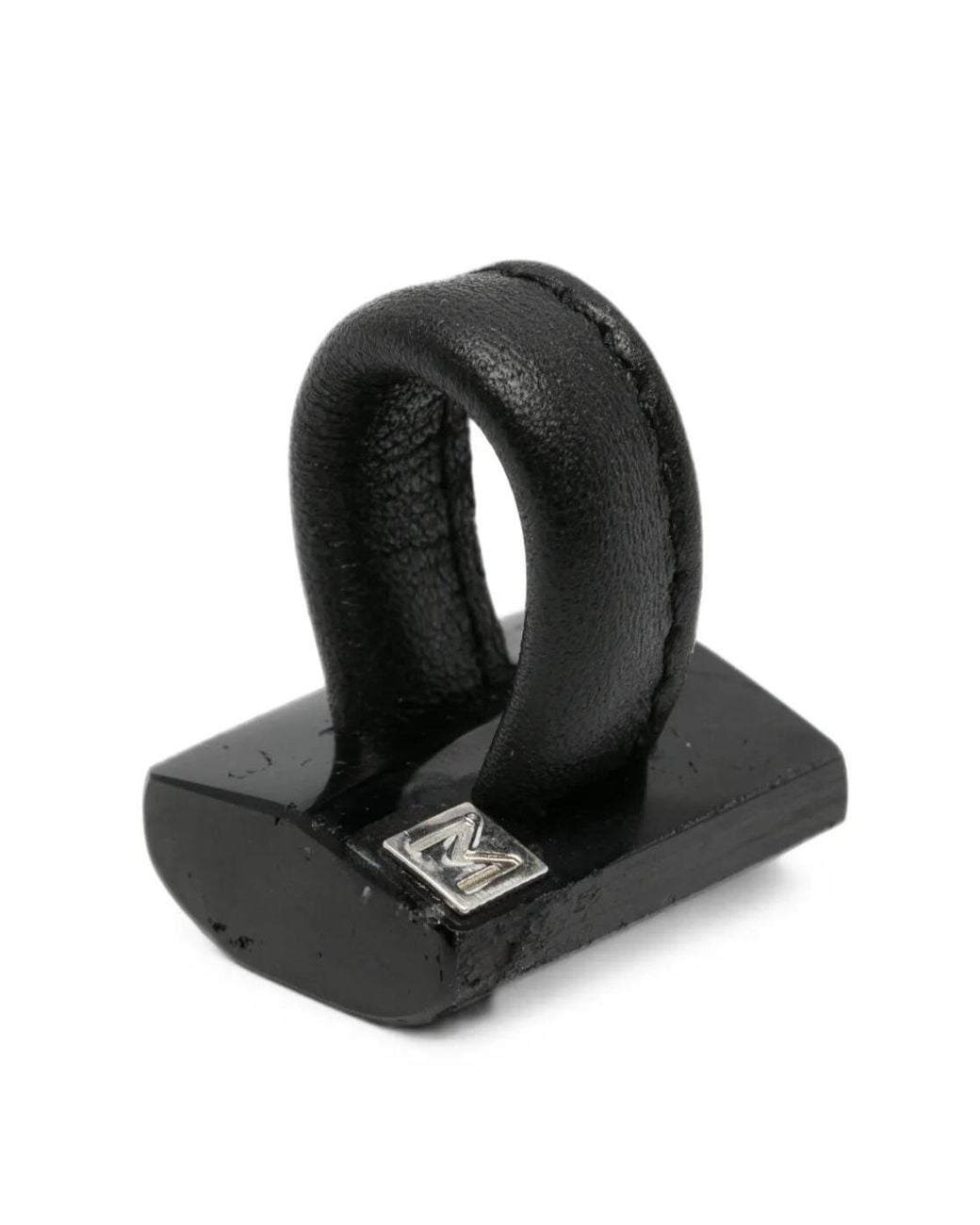 Monies Black Sculptural Leather-Strap Ring