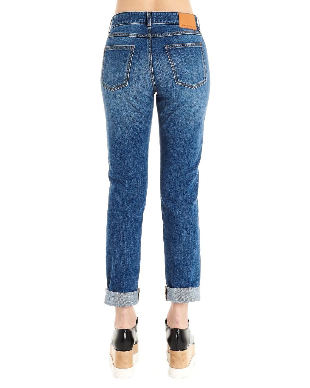 Stella McCartney Blue Logo-Stripe Cropped Jeans