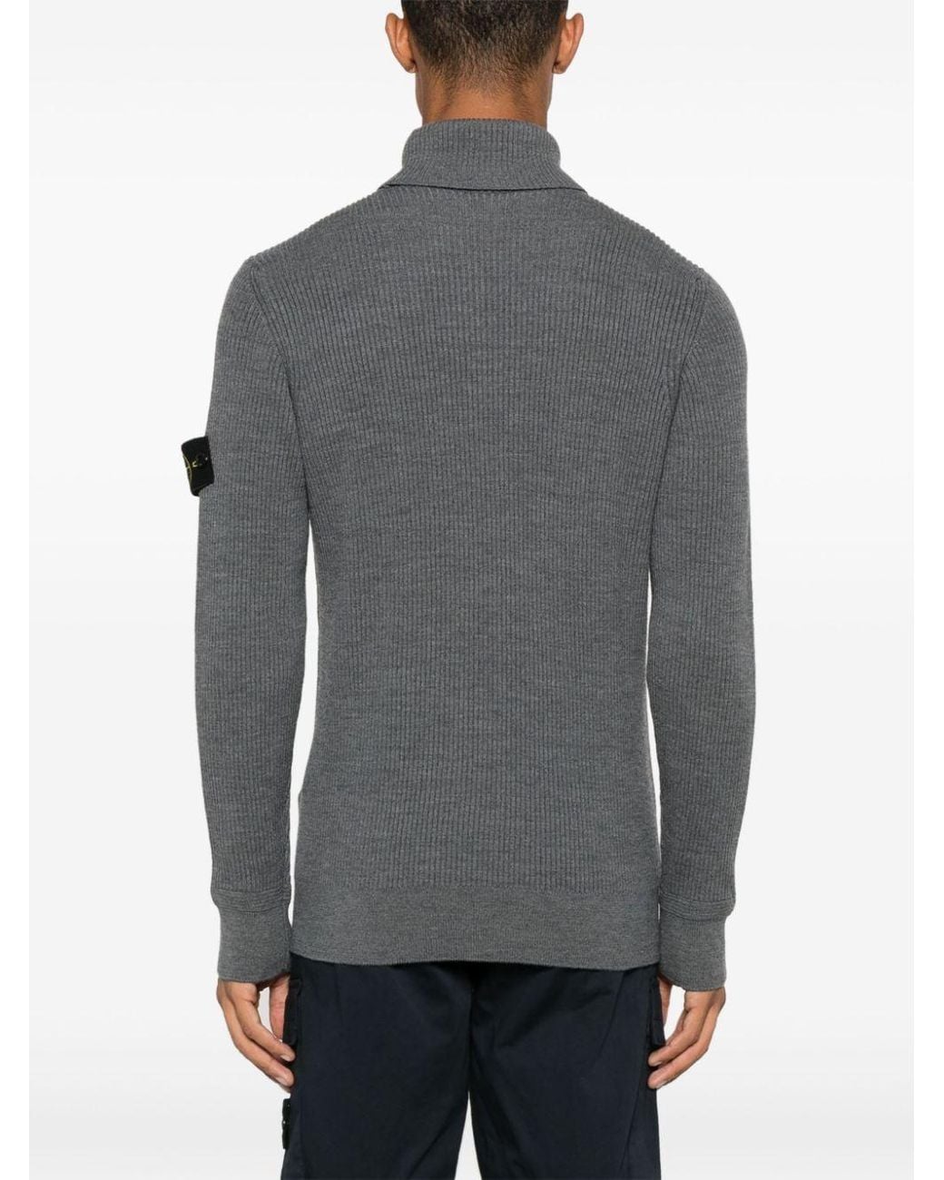 Stone Island Gray Virgin Wool Turtleneck Sweater for men