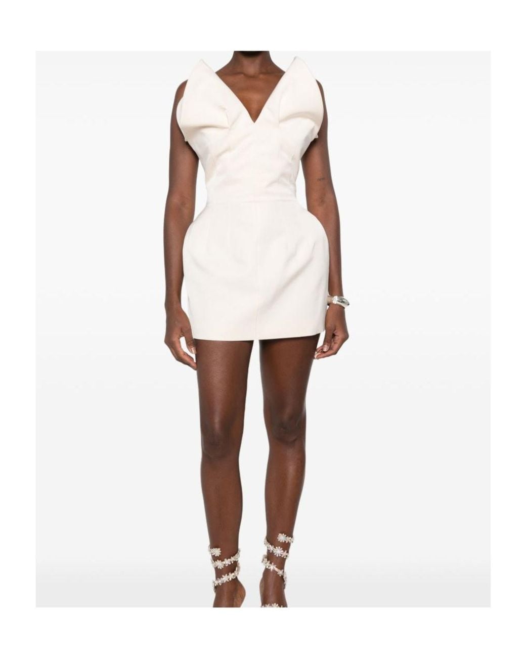 Magda Butrym White Sculptural V-Neck Dress