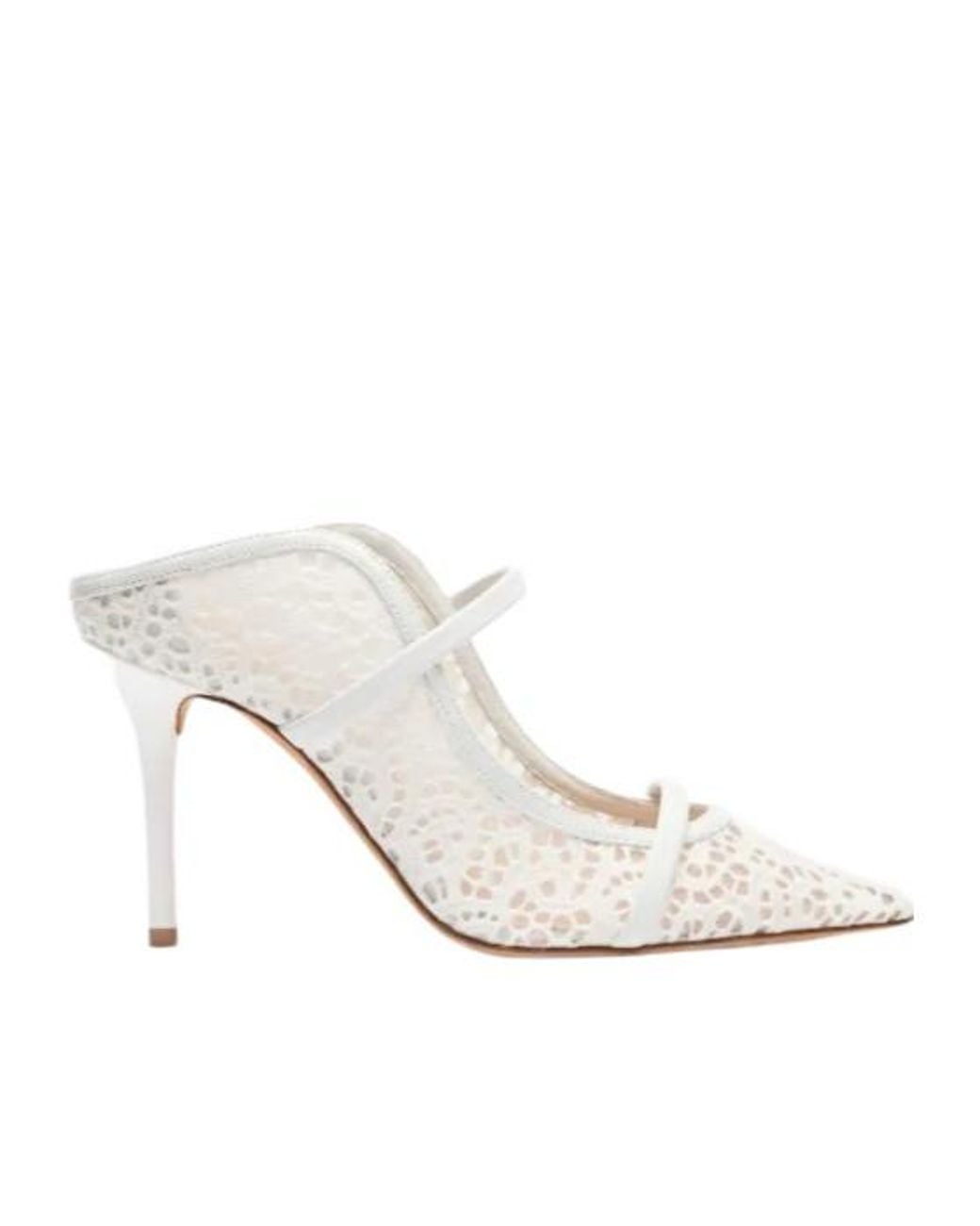 Malone Souliers White Maureen Broderie Mesh Mules