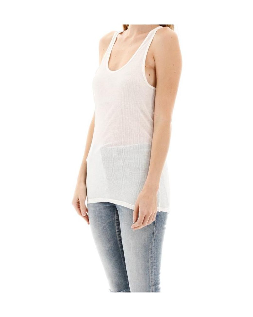 Saint Laurent White Sleeveless Ribbed Tank Top