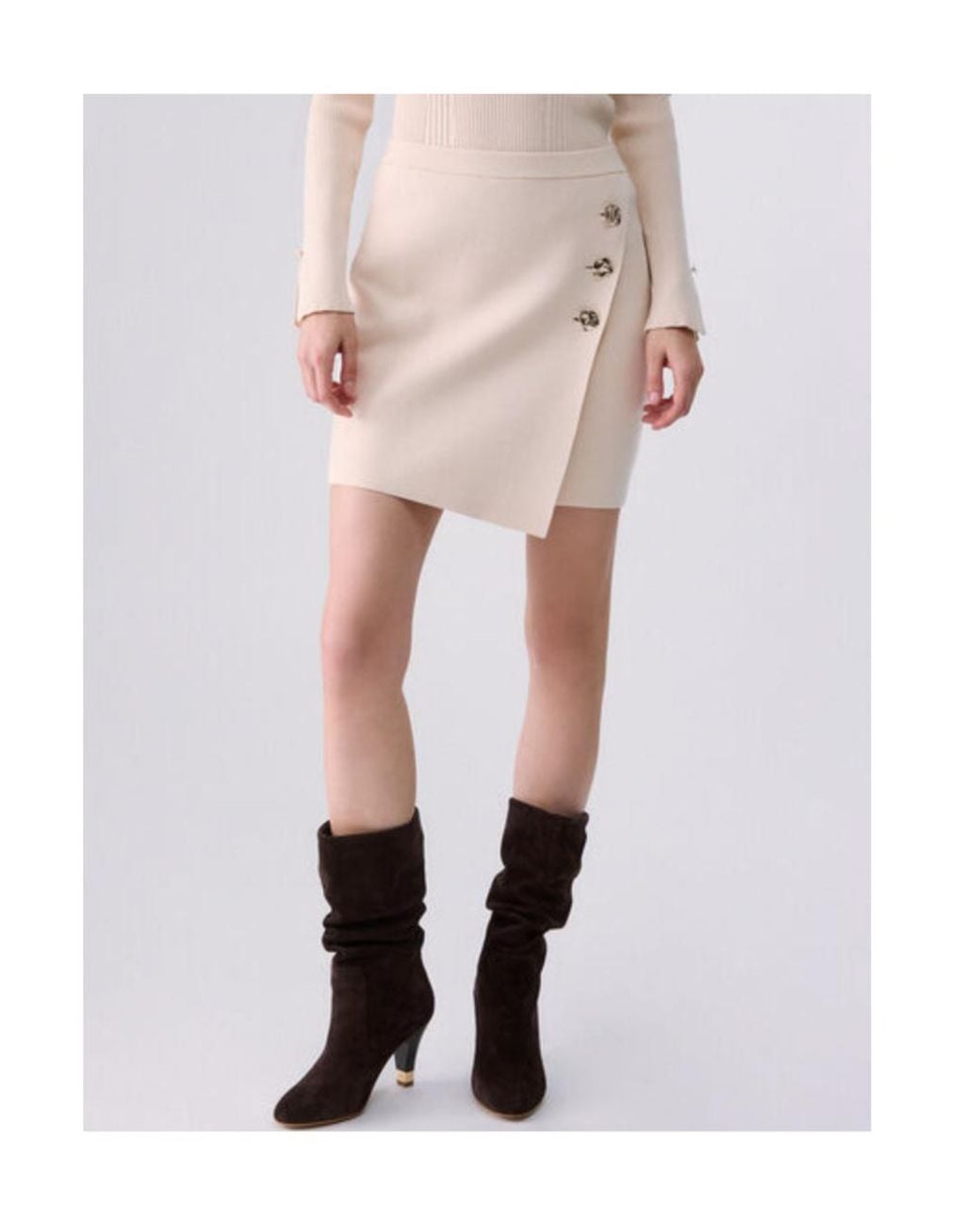 Liu Jo Natural Buttoned Mini Knitted Skirt
