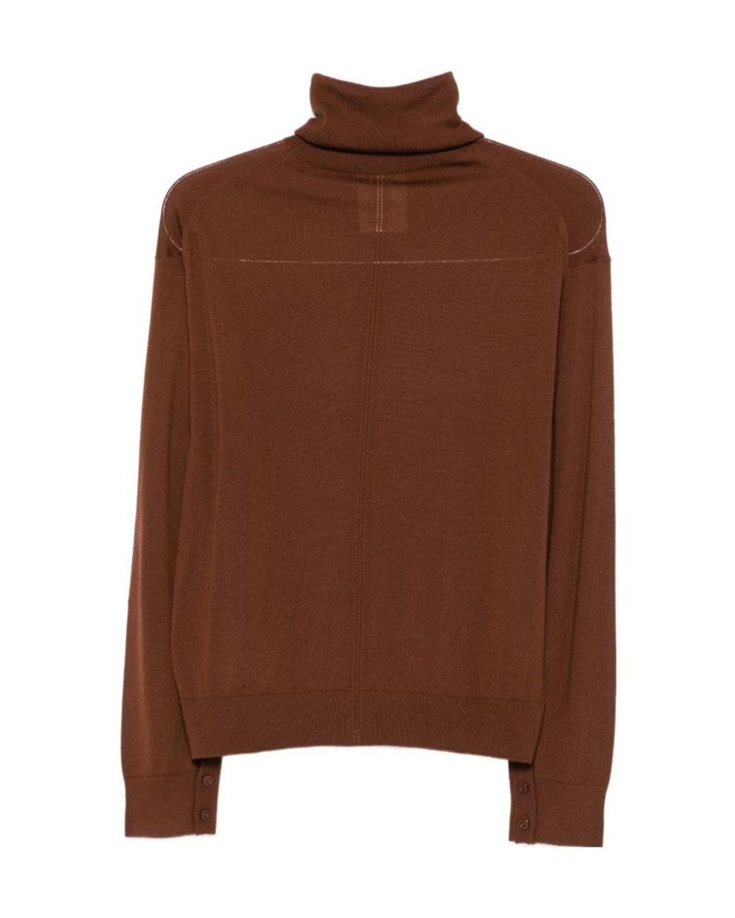 Semicouture Brown Ribbed-Knit Turtleneck Sweater