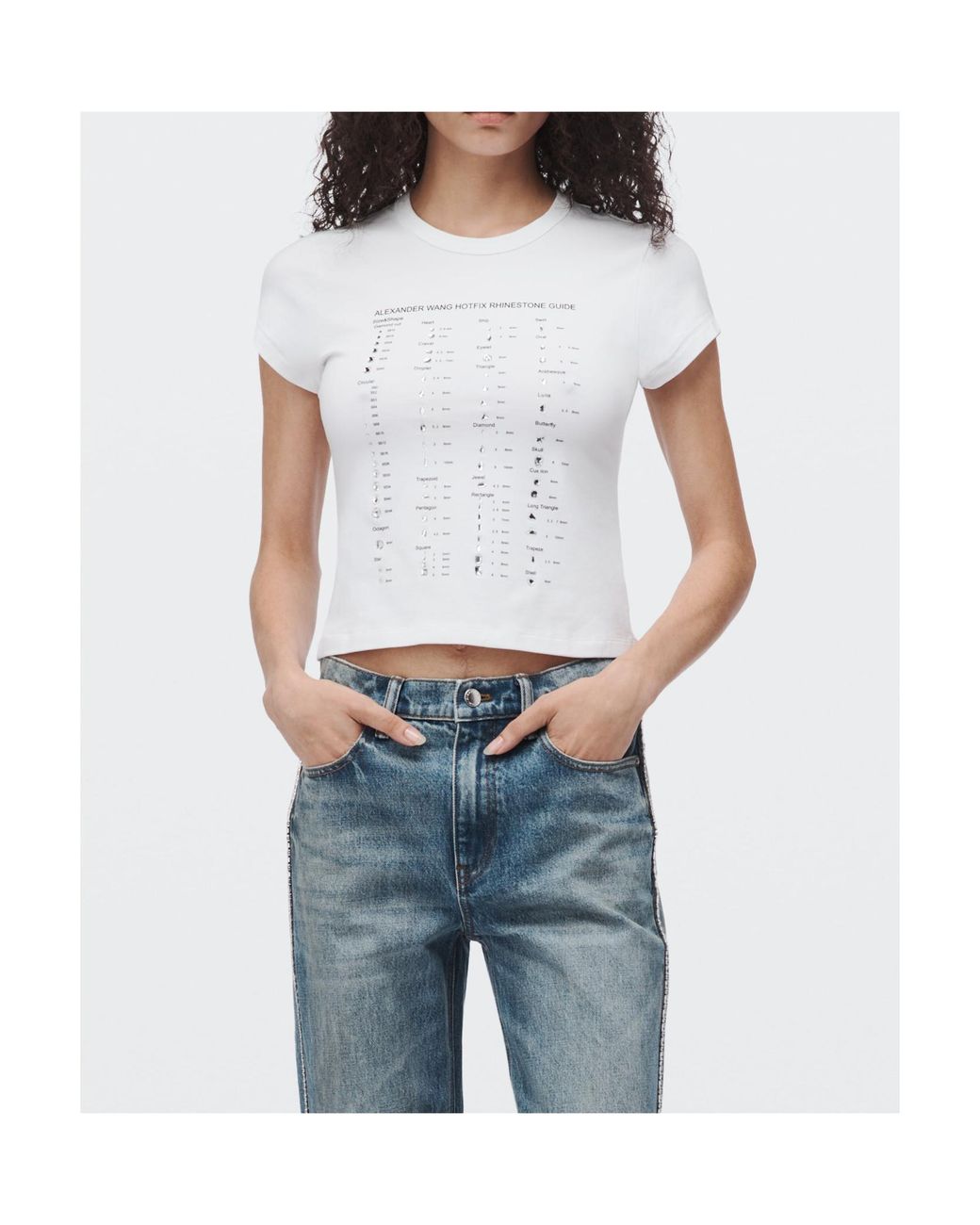 Alexander Wang White Fitted Ss T-Shirt W/ Hotfix Card Graphic