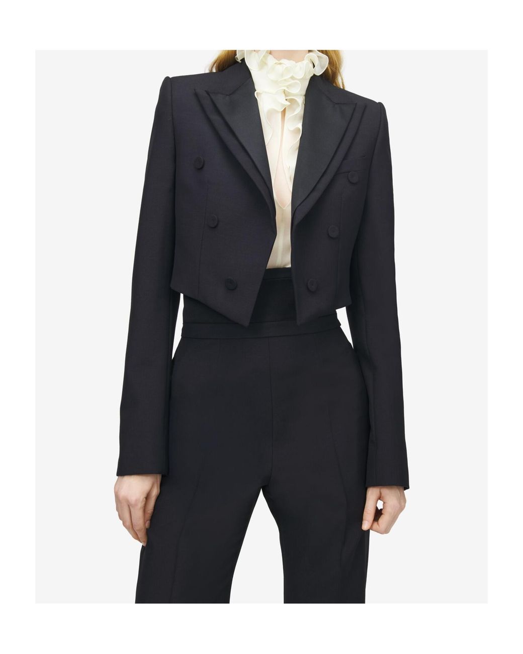 McQueen Black Double Lapel Cropped Jacket