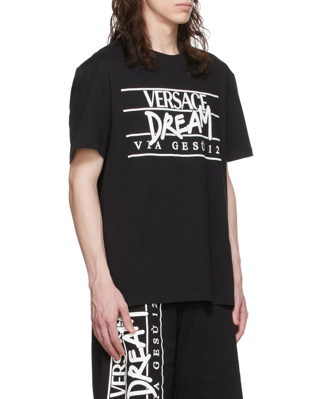 Versace Black Slogan Logo-Print T-Shirt for men