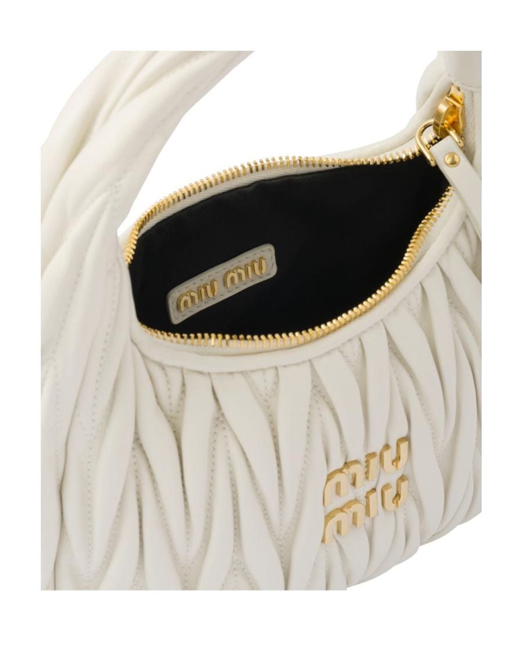 Miu Miu White Miu Wander Matelassé Nappa Leather Mini Hobo Bag