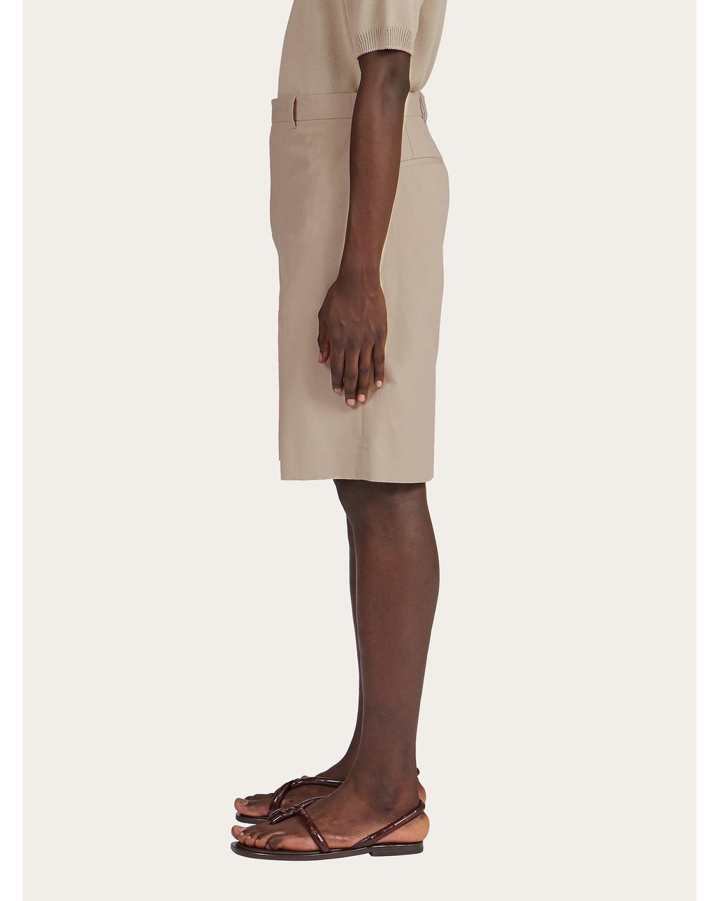 Ferragamo Natural Ferragamo Pressed-Crease Tailored Bermuda Shorts for men