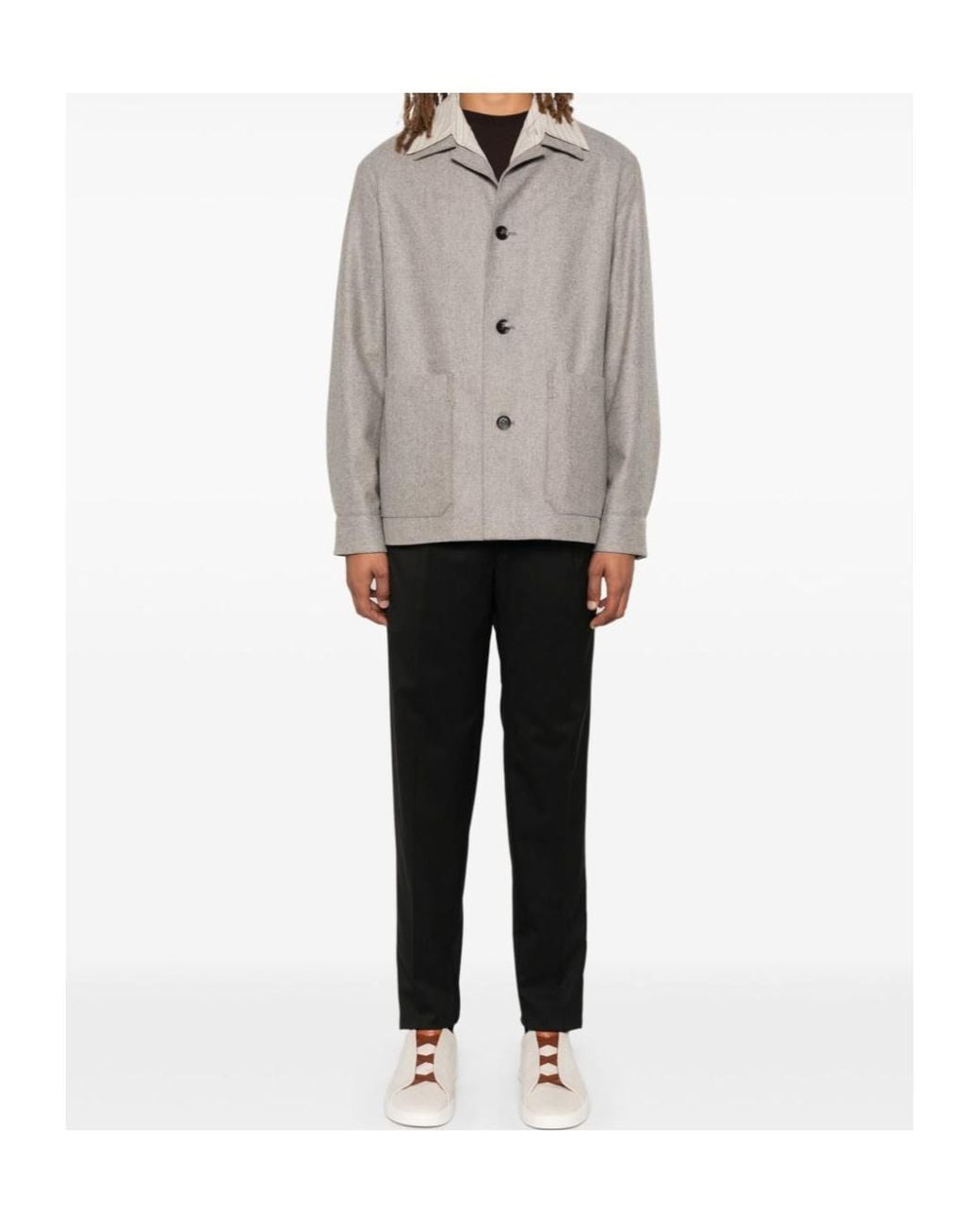 Zegna Gray Long-Sleeved Casual Jacket for men