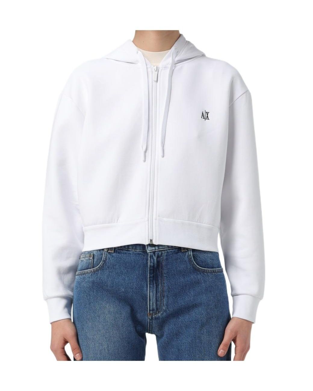 ARMANI EXCHANGE White Logo-Embroidered Zip-Up Sweatshirt