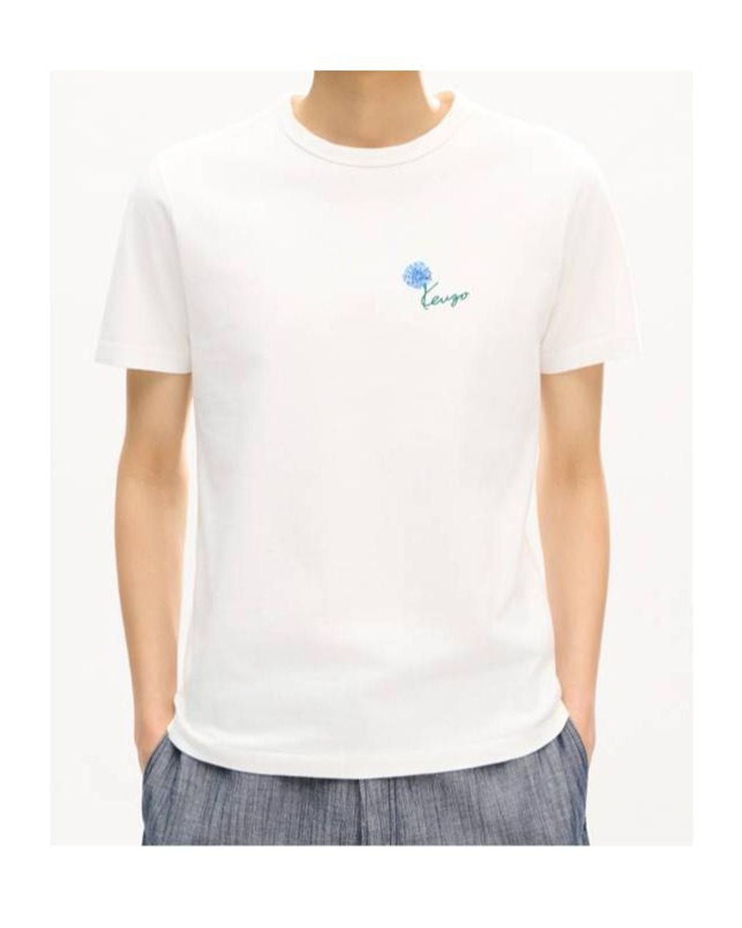 KENZO White Logo Embroidered Crewneck T-Shirt for men