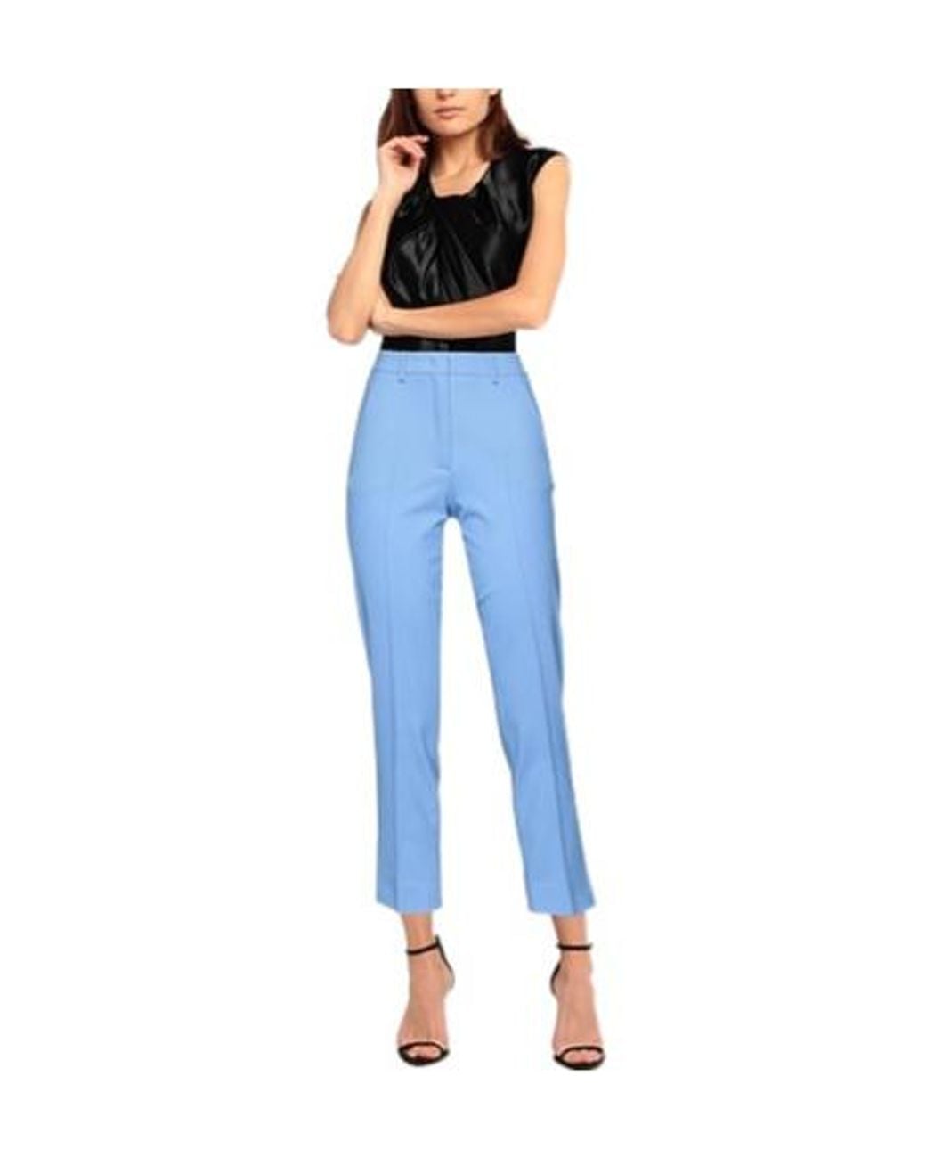 Weekend by Maxmara Blue Solid-Colored Wool Trousers