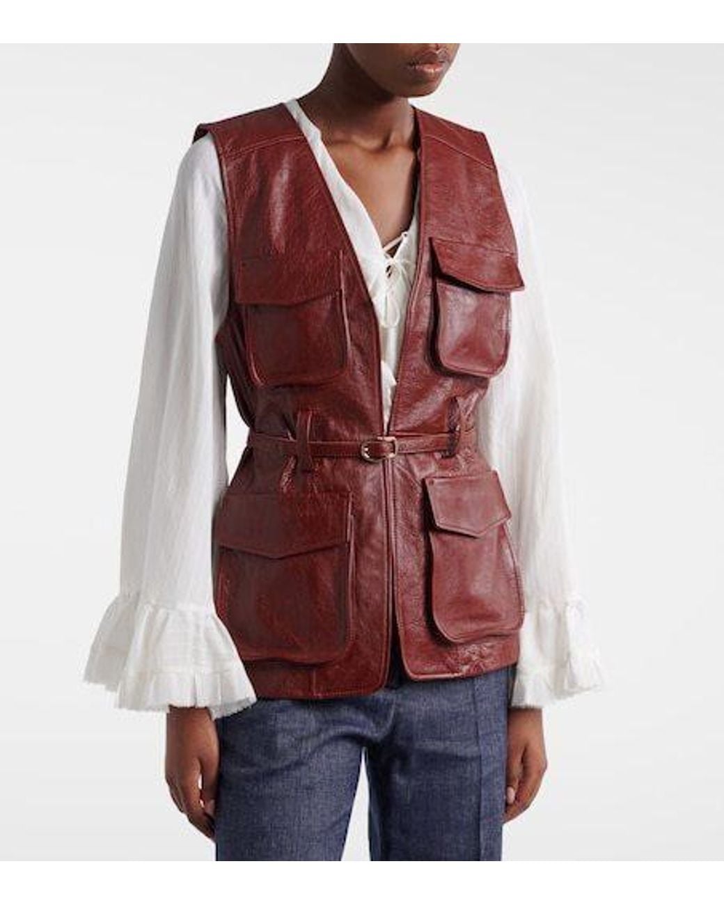 Dorothee Schumacher Red Broken Shine Leather Vest
