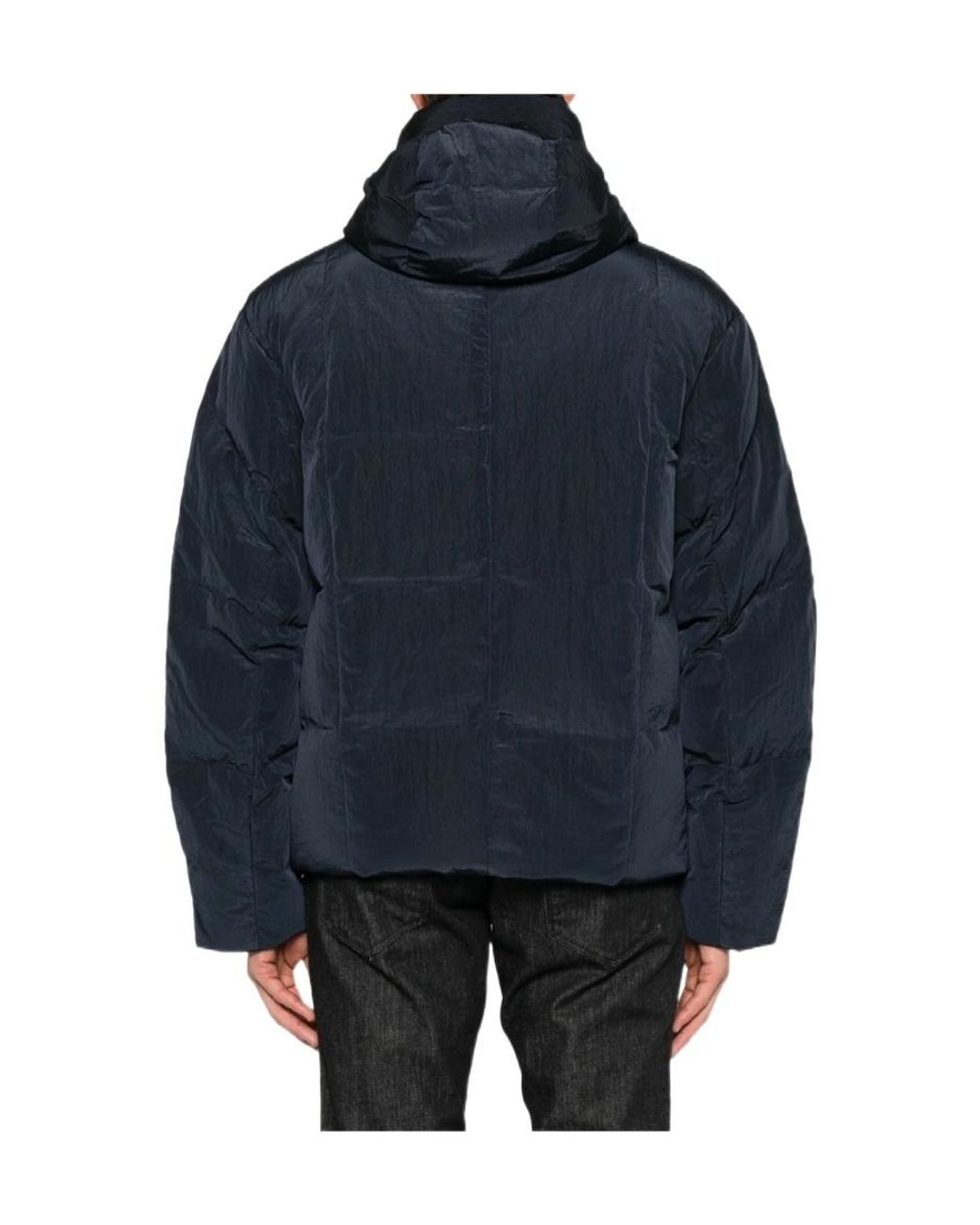 Emporio Armani Blue Hooded Zip-Up Down Jacket for men
