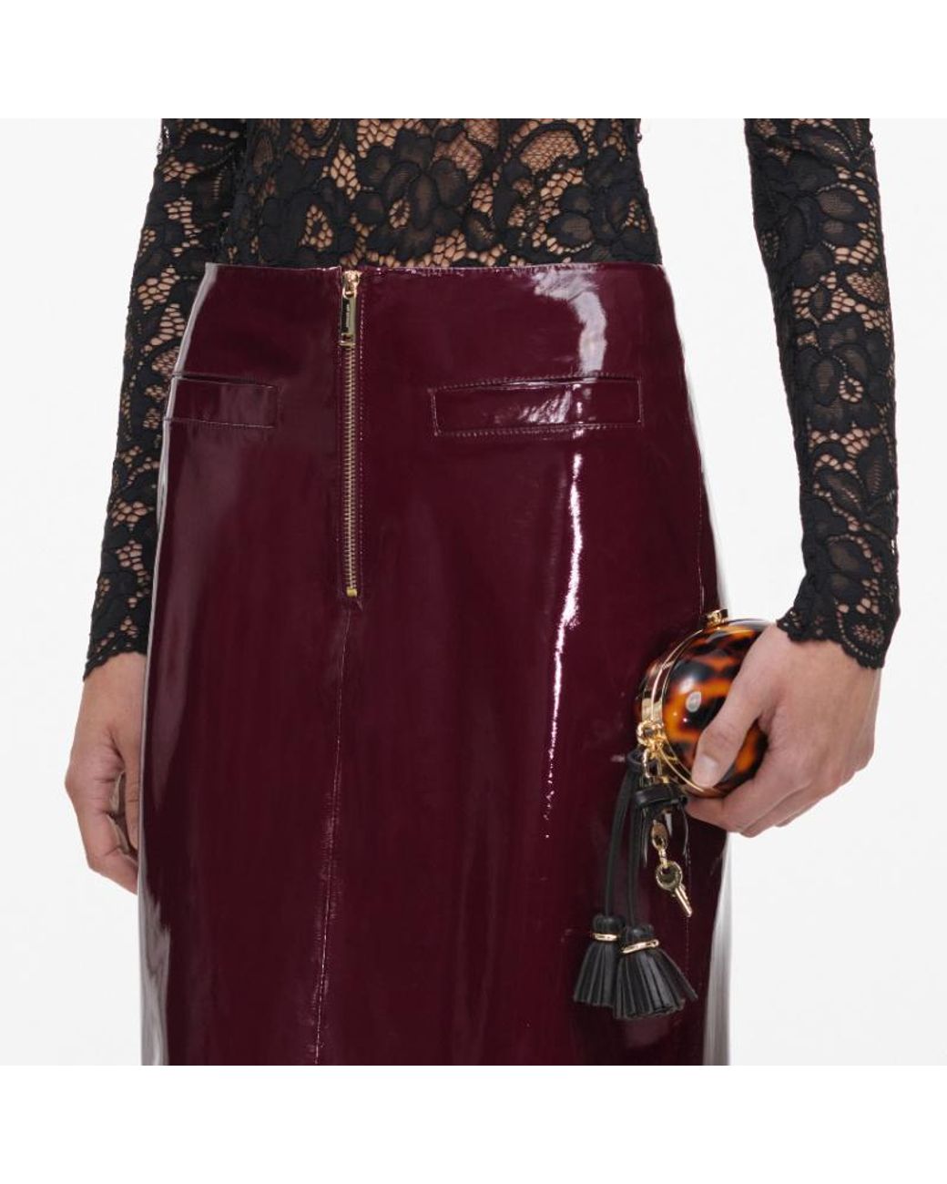 Self-Portrait Red Zip-Front Midi Skirt