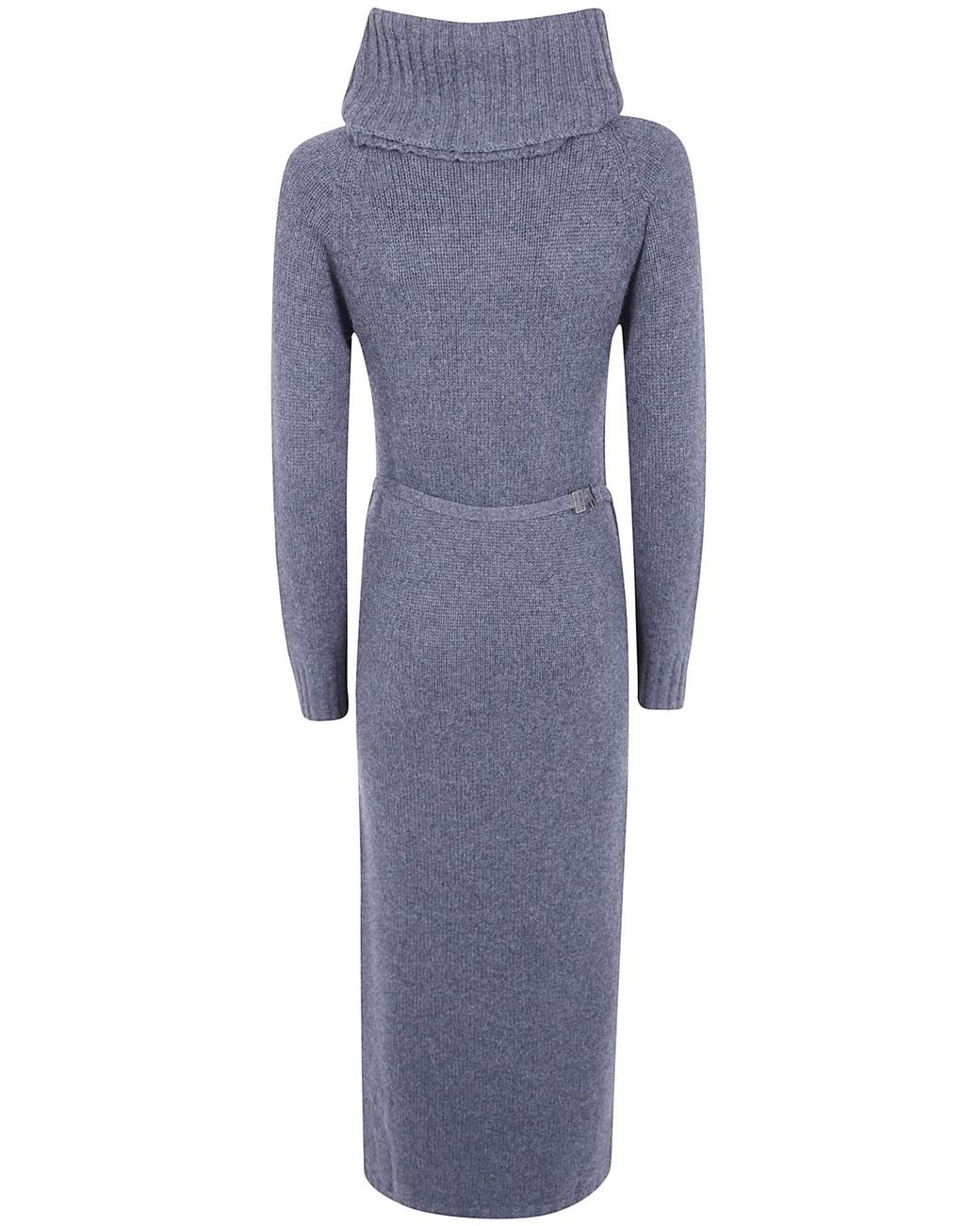 Twinset Blue Belted Ribbed-Knit Midi Dress