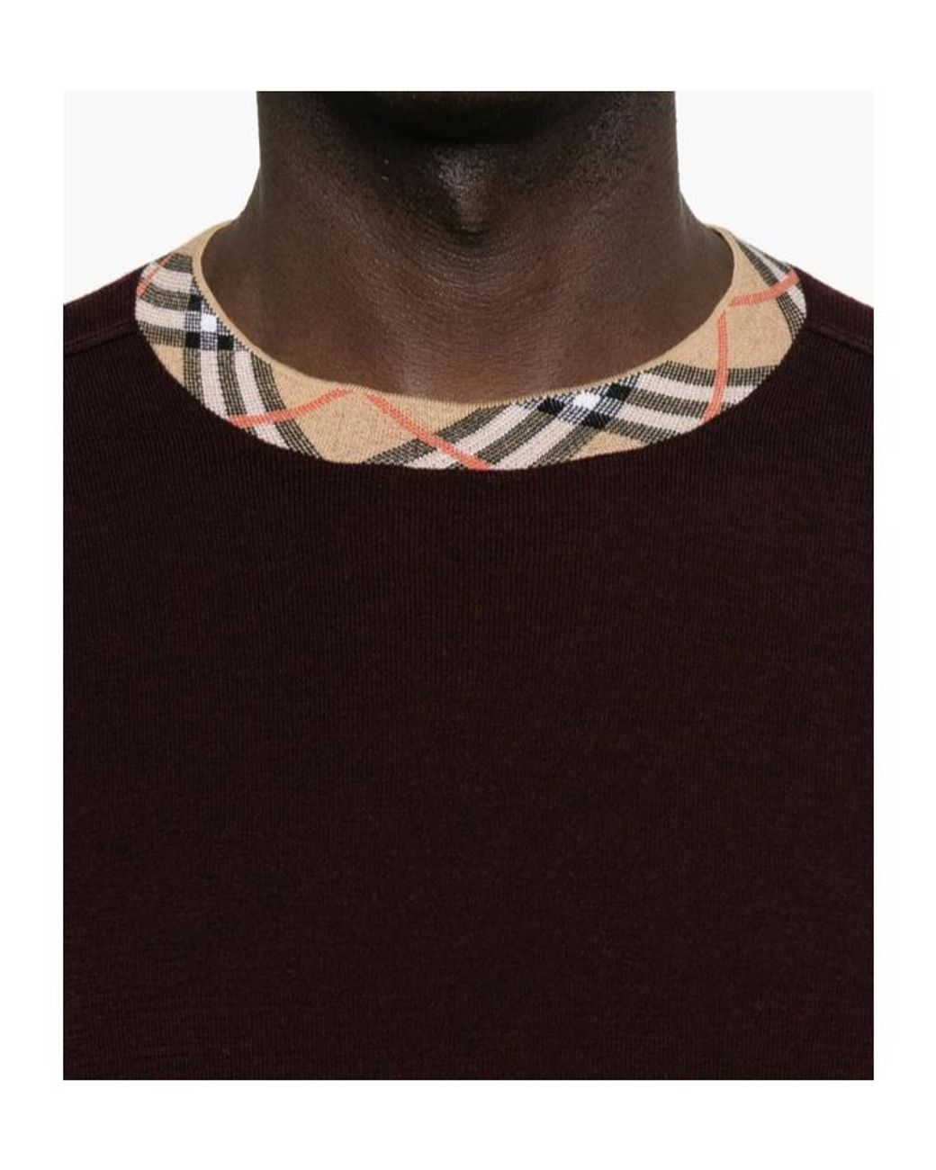 Burberry Brown Check-Neck Knitted Jumper for men