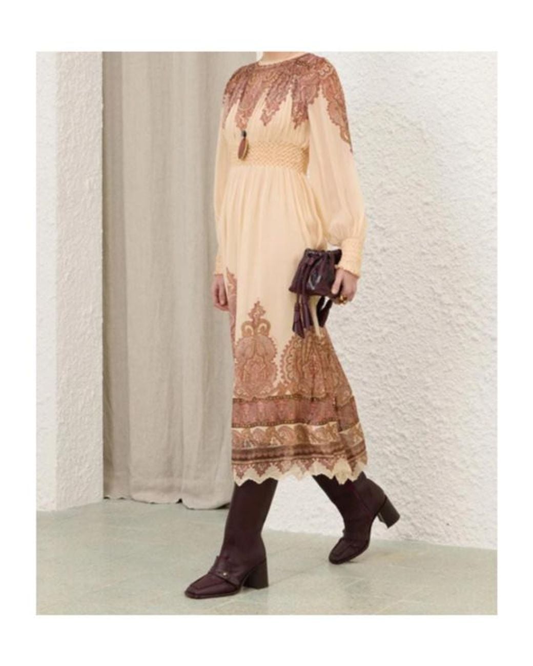 Zimmermann Natural Ascent Smocked Midi Dress