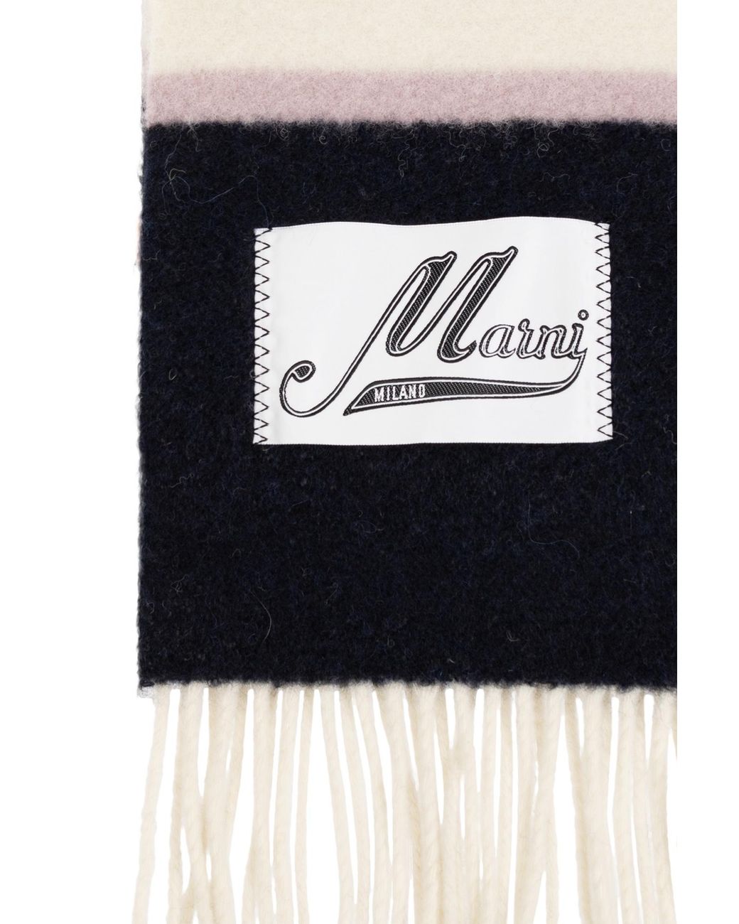 Marni Black Logo Patch Striped Fringed Scarf