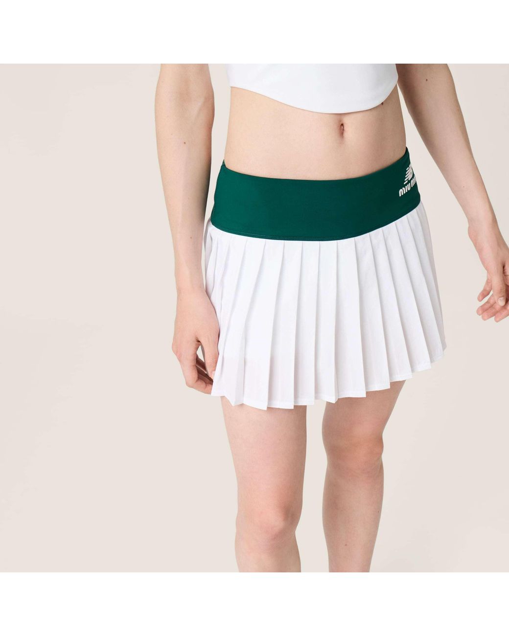 Miu Miu Green Stretch Technical Jersey Pleated Miniskirt