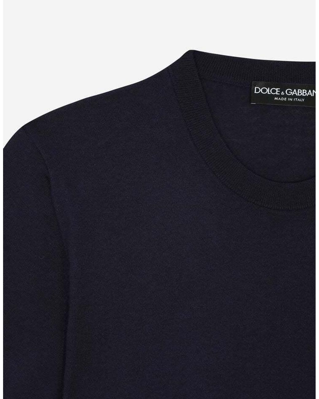 Dolce & Gabbana Blue Logo Embroidered Short-Sleeved Knitted Jumper for men