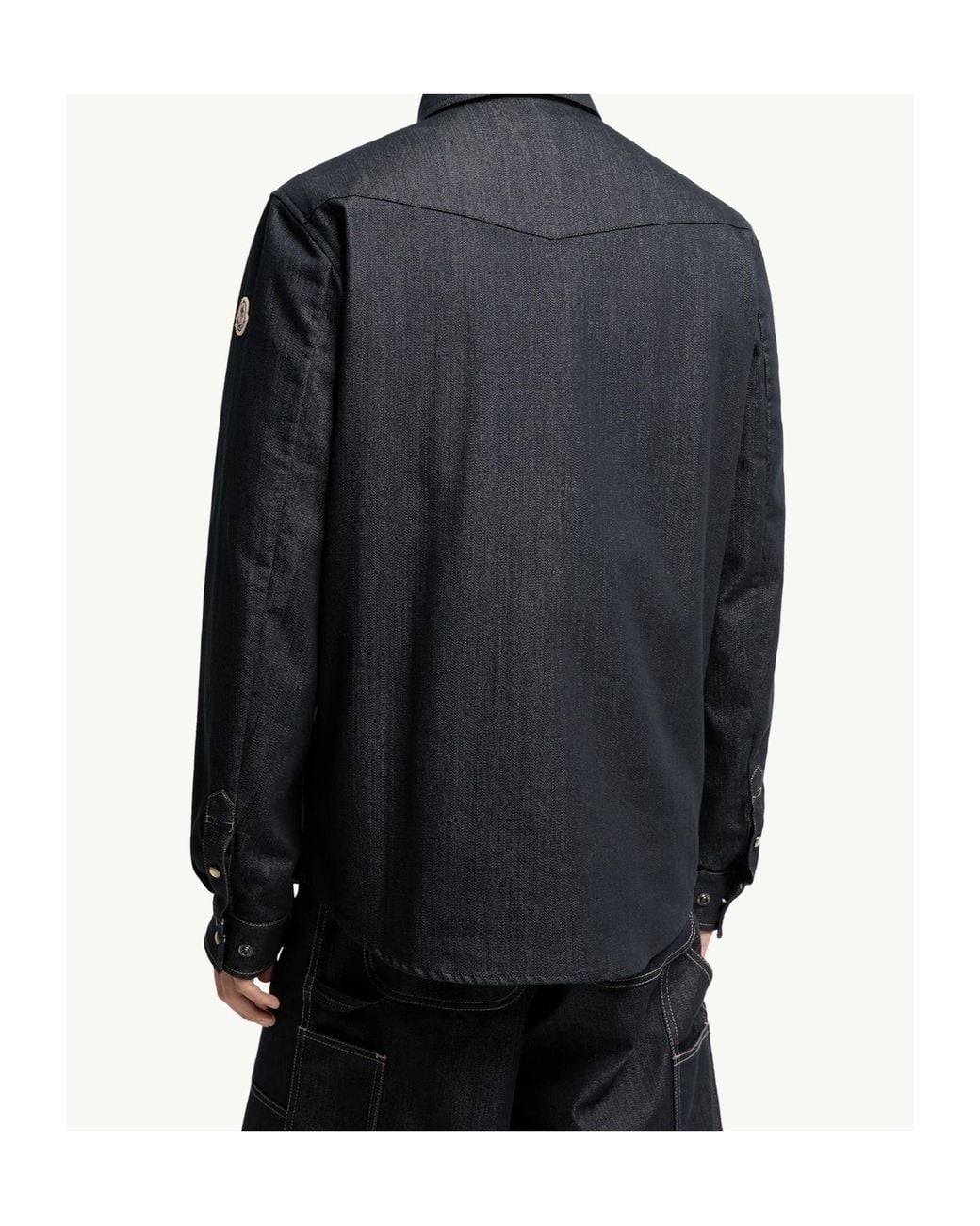 Moncler Blue Logo Patch Denim Overshirt for men