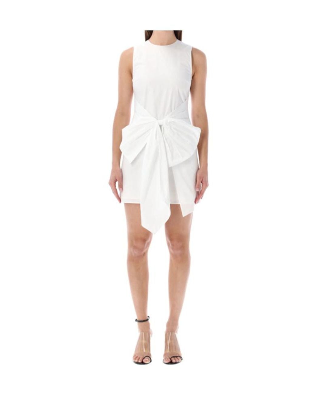 ROTATE BIRGER CHRISTENSEN White Sleeveless Dress W/ Bow Bright