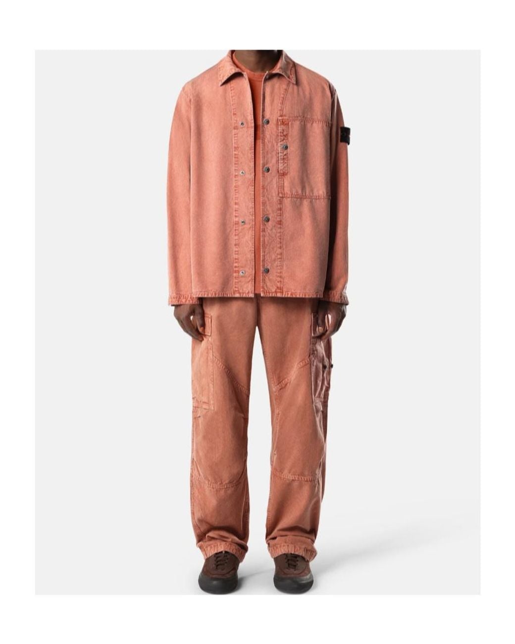 Stone Island Orange Comfort-Fit Snap-Front Overshirt With Chest Pocket for men