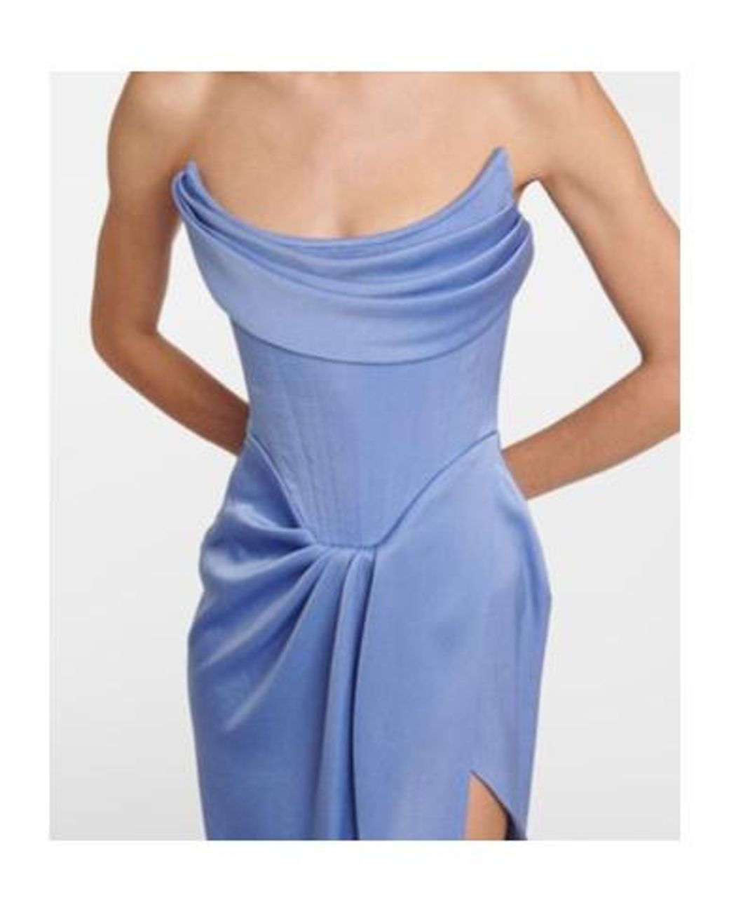 Alex Perry Blue Satin Crepe Draped Bustier Gown