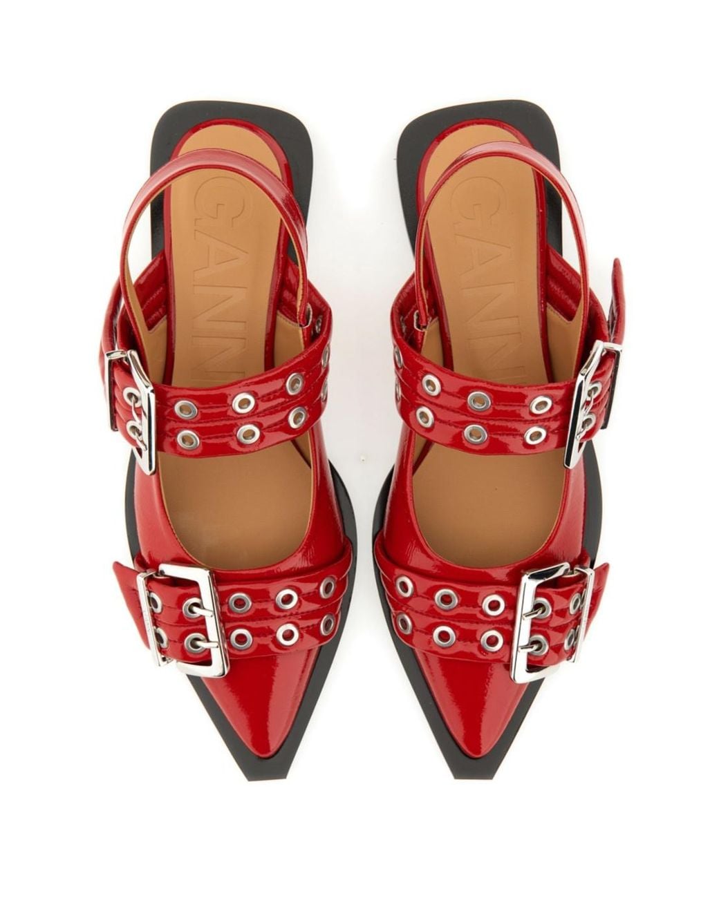 Ganni Red Feminine Buckle Slingback Ballerinas