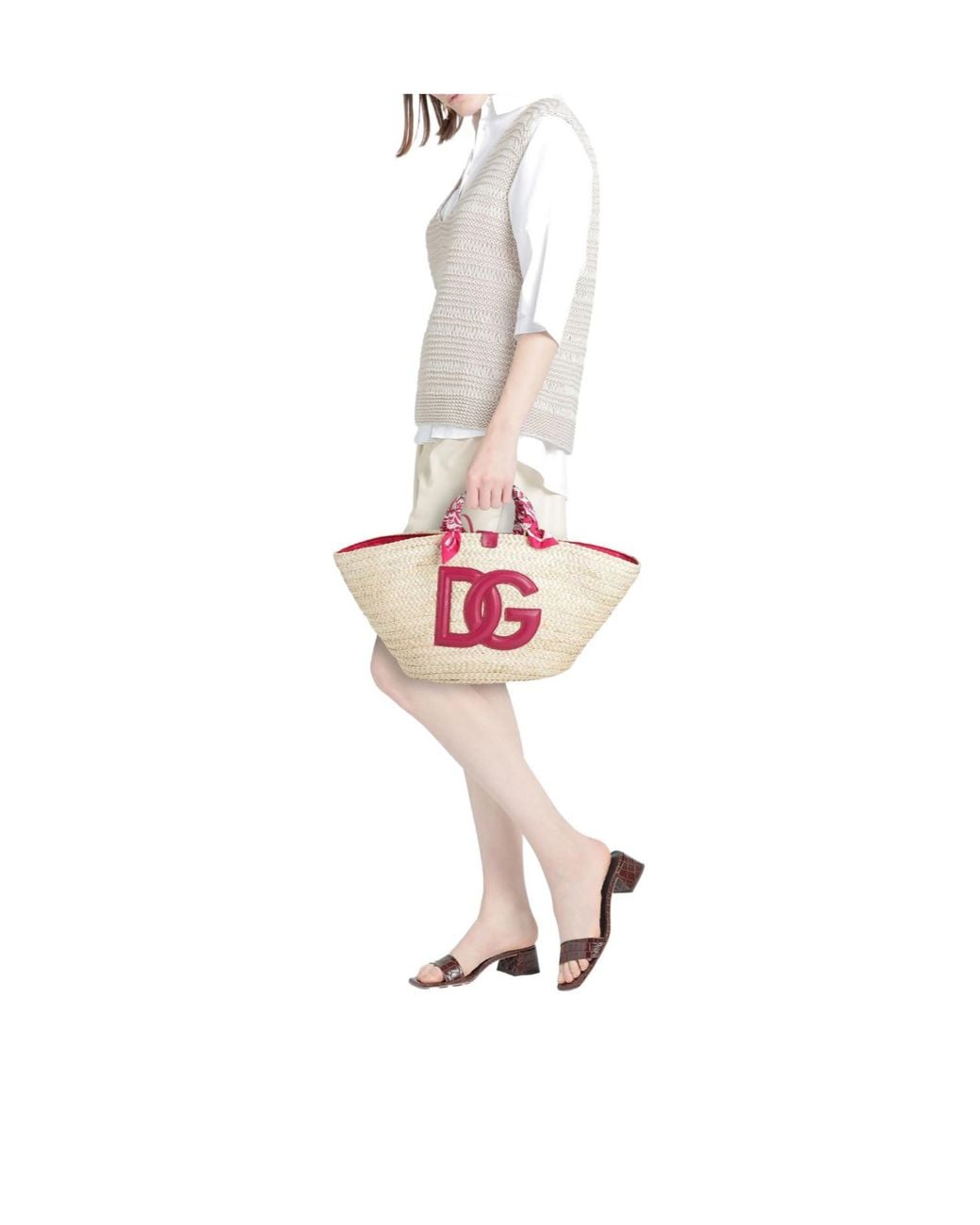 Dolce & Gabbana Pink Large-Capacity Woven Straw Tote Bag