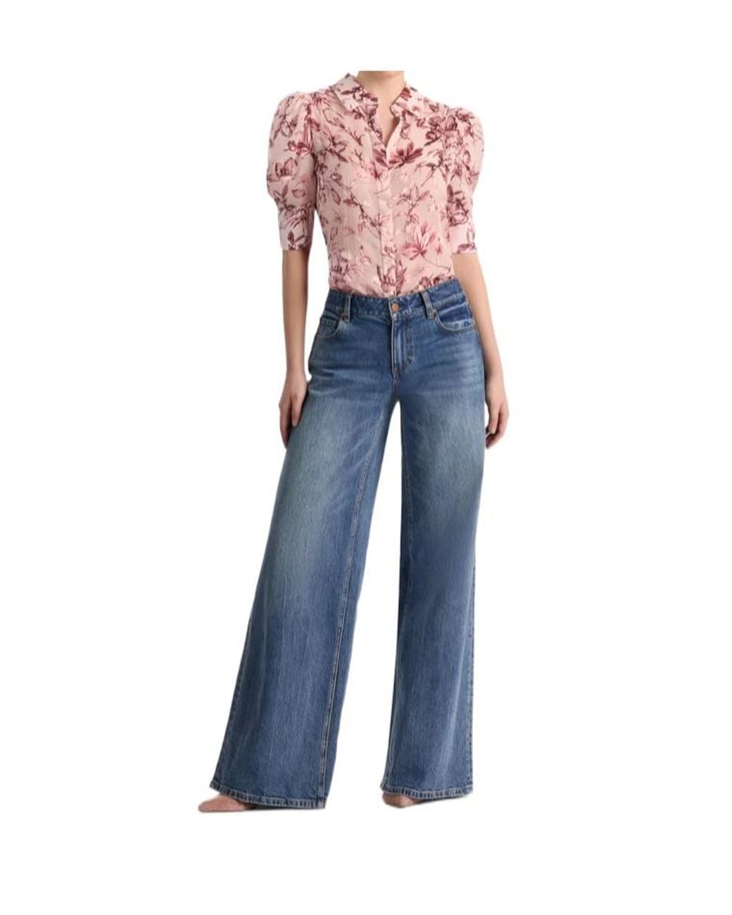 Alice + Olivia Pink Willa Puffed-Sleeve Floral Shirt