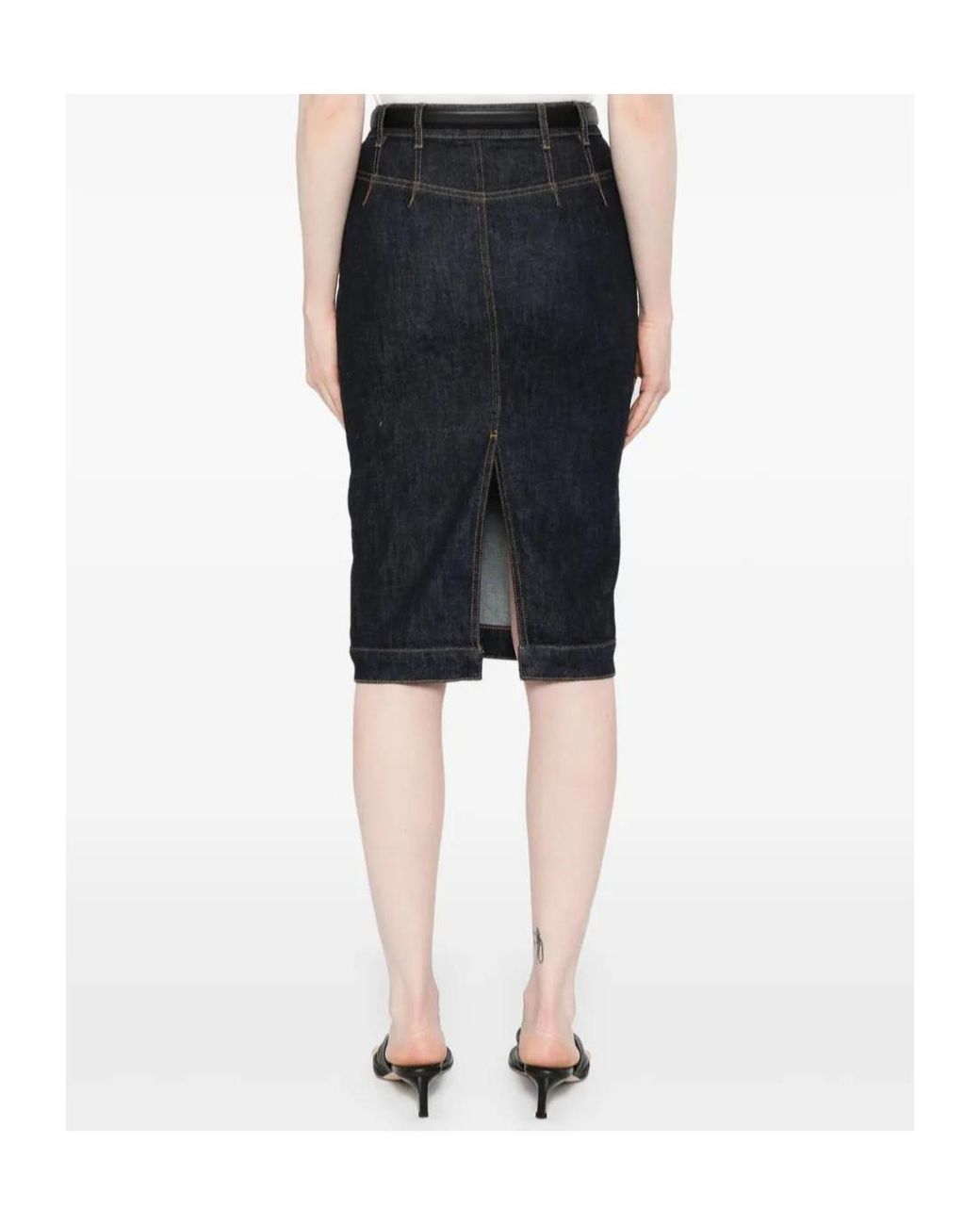 Self-Portrait Blue Belted Waist Denim Midi Skirt