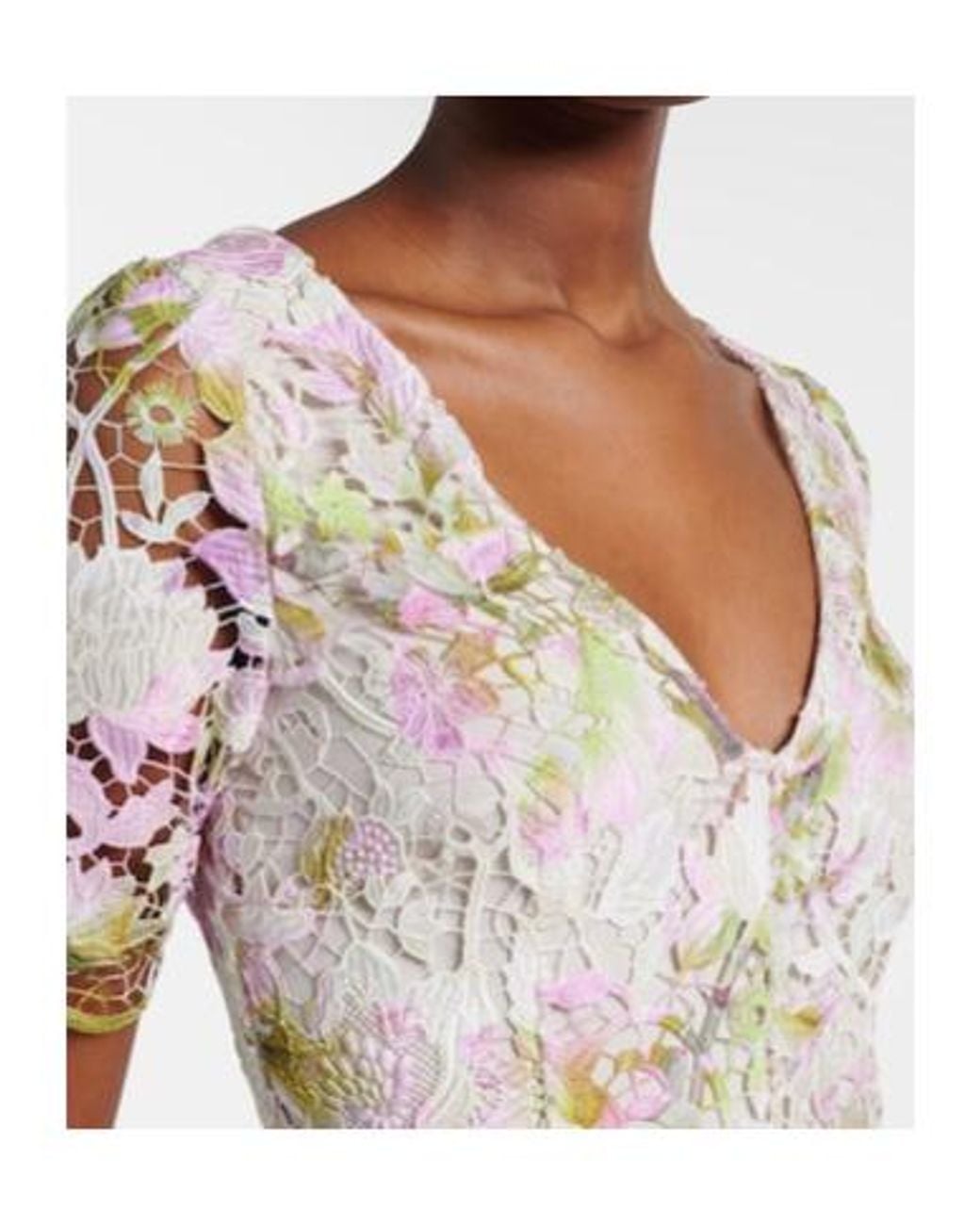 Monique Lhuillier White Belted Lace Midi Dress