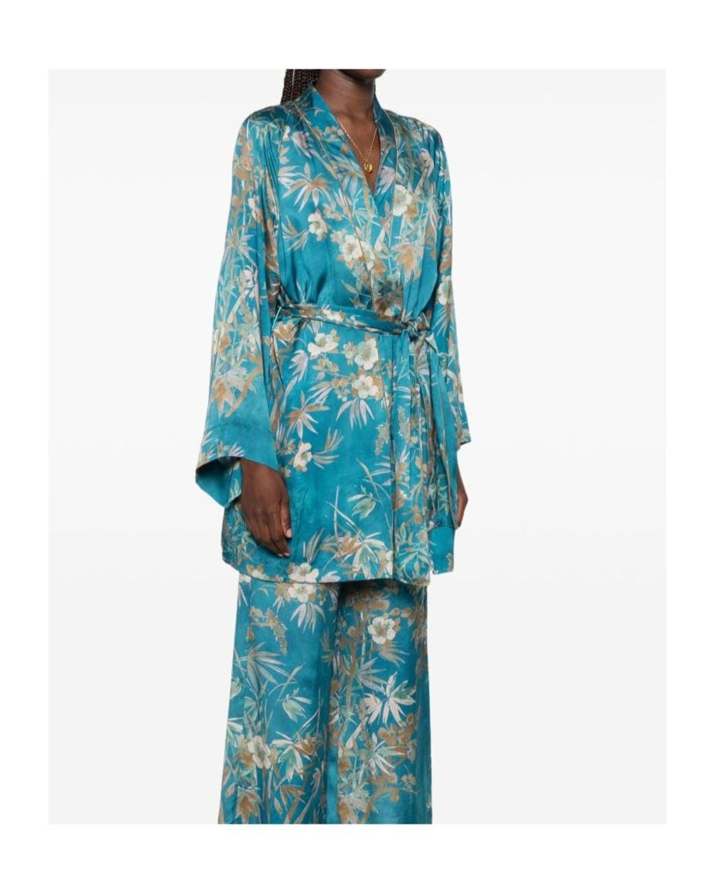 Forte_forte Blue Floral-Print Belted Jacket