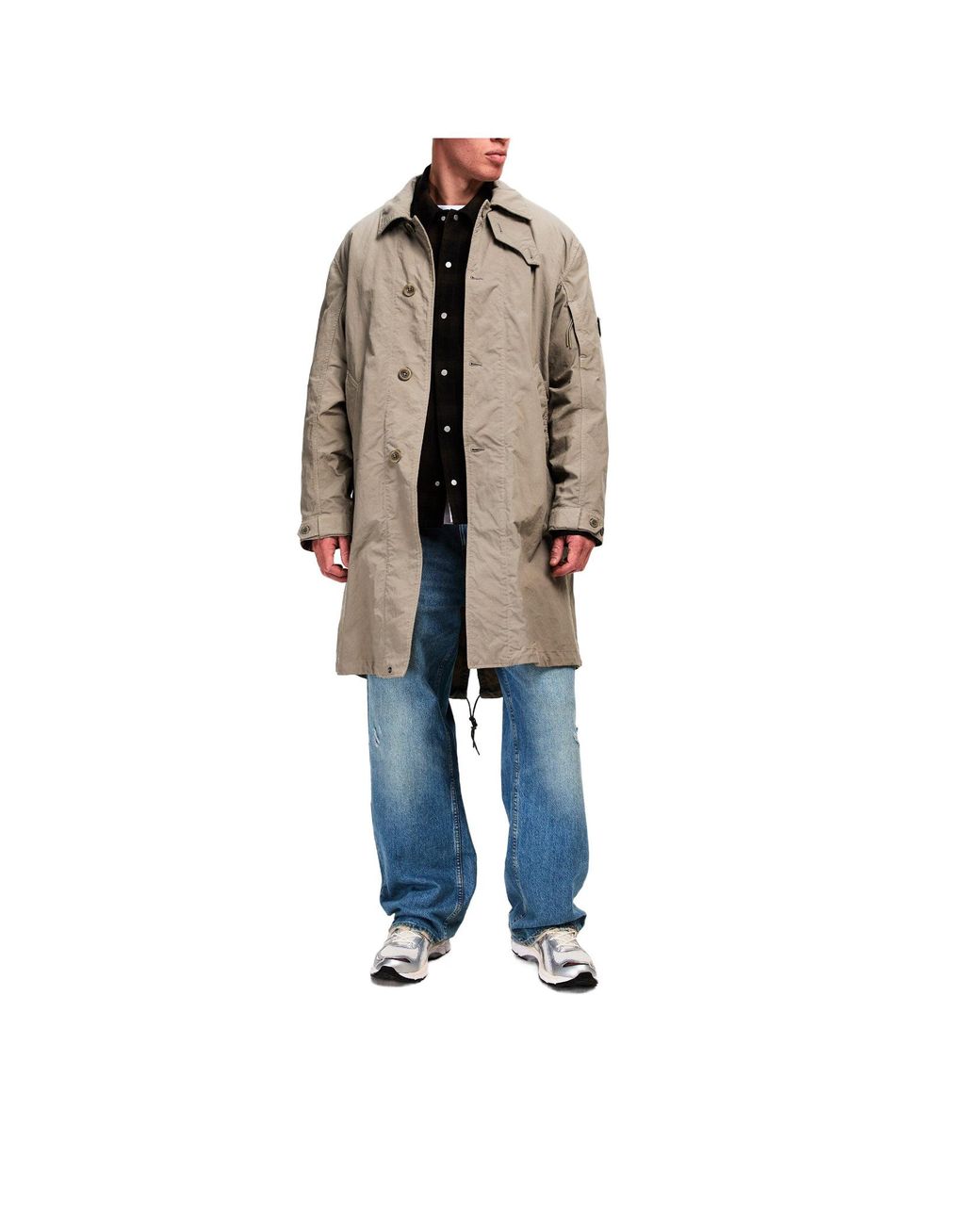 C P Company Gray Button-Down Trench Coat for men