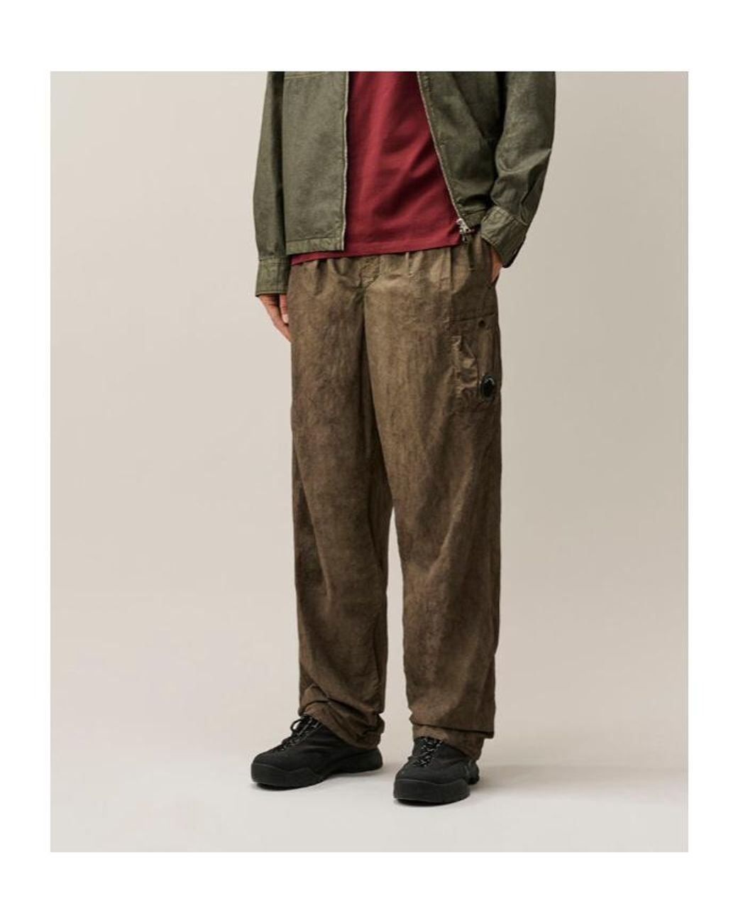 C P Company Natural Flatt Nylon Loose Lens Cargo Pants for men
