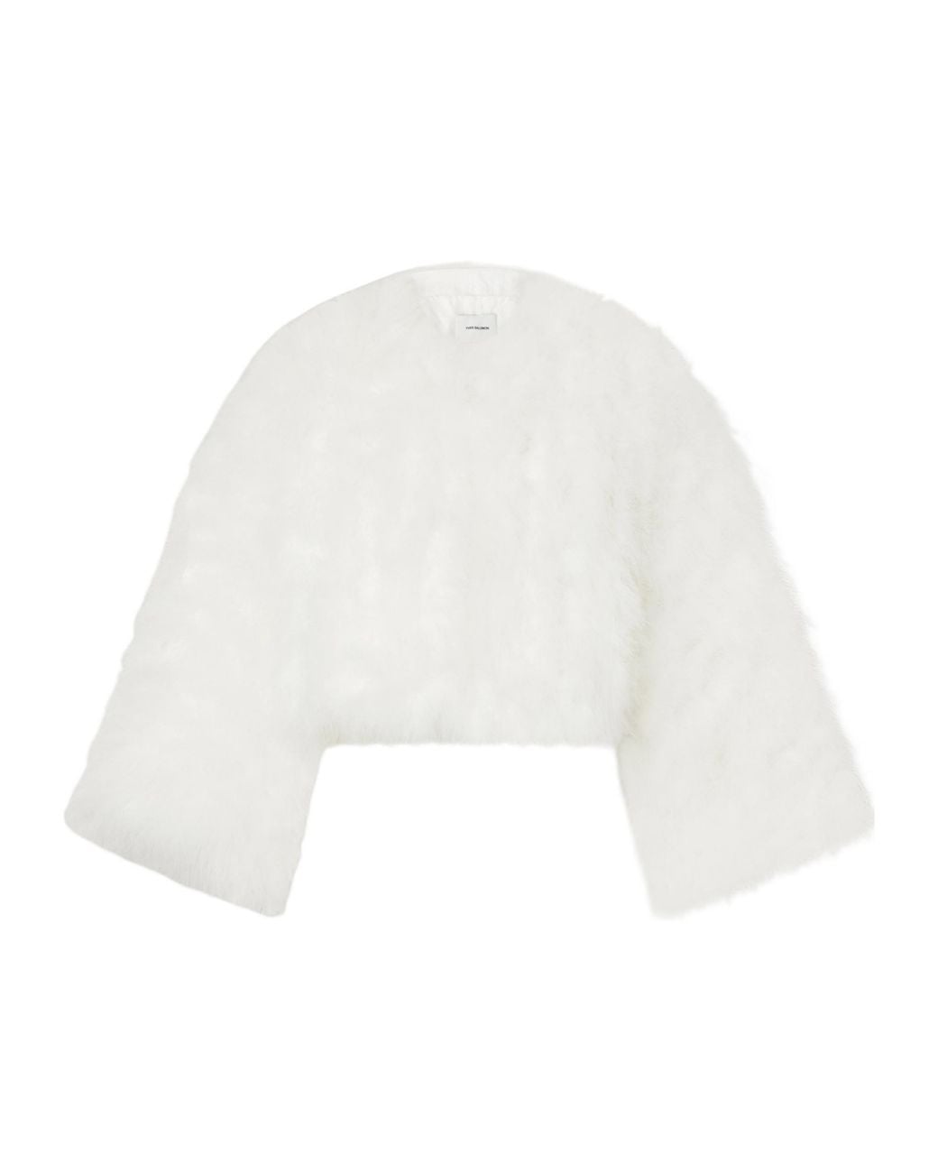 Yves Salomon White Cropped Feather-Trimmed Satin Cape