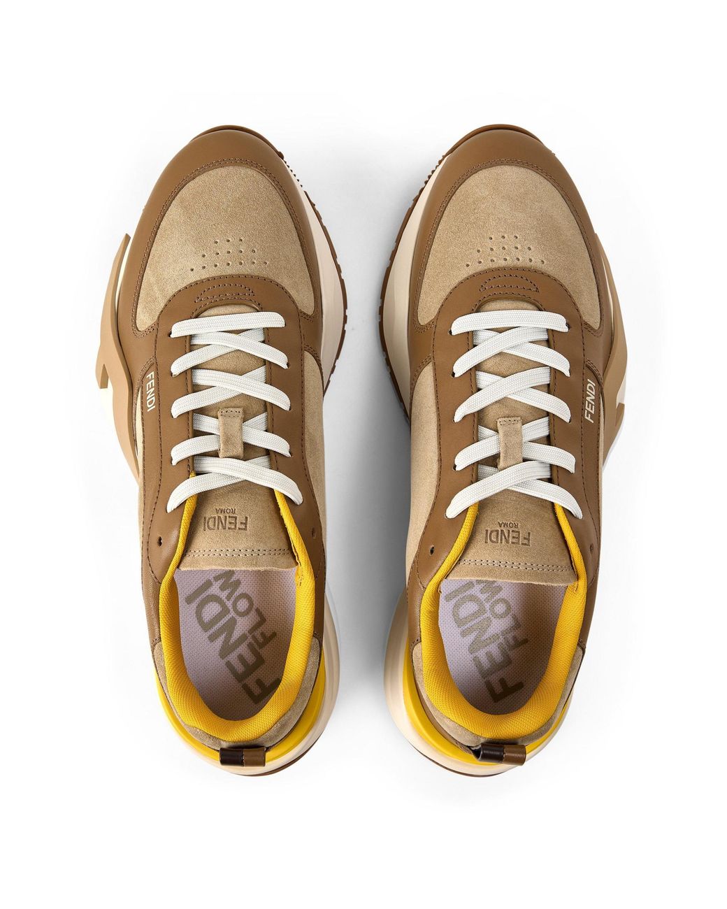 Fendi Natural Color Blocked Low Top Trainers for men