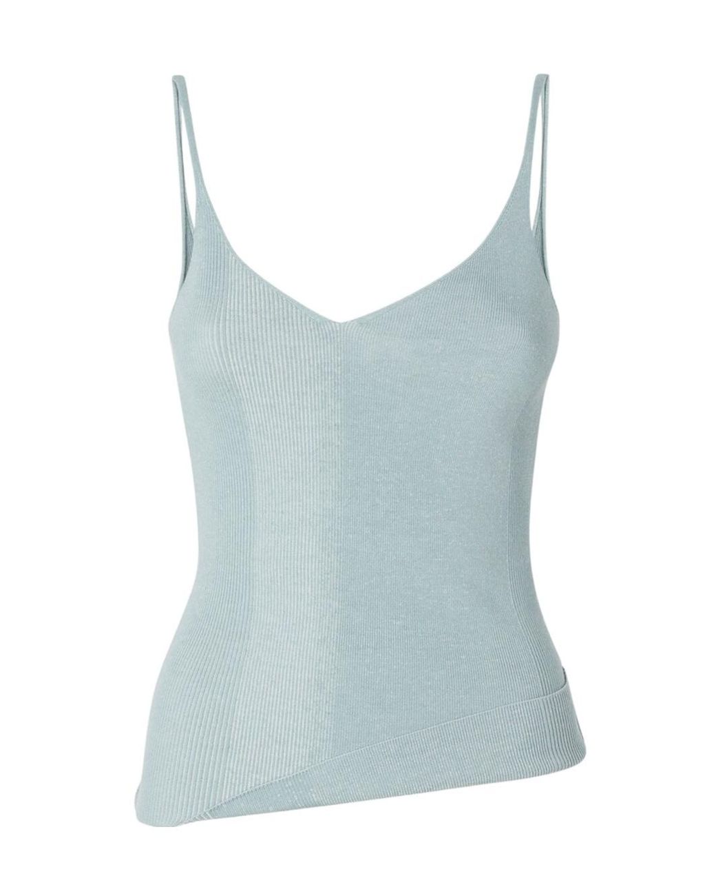 Fendi Blue Asymmetric-Hem Ribbed-Knit Top