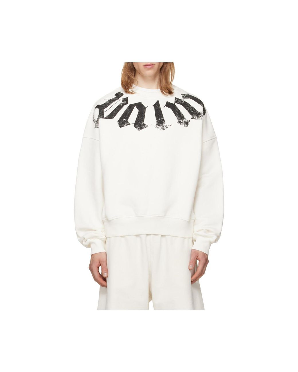 Palm Angels White Big Neck Logo Loose Crewneck Sweatshirt for men