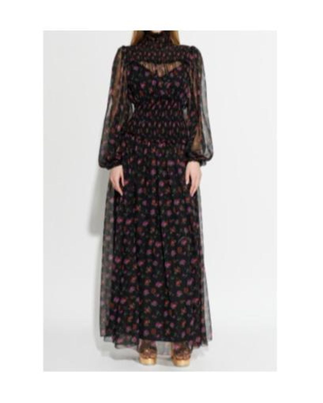 Dolce & Gabbana Black Floral Printed Midi Dress