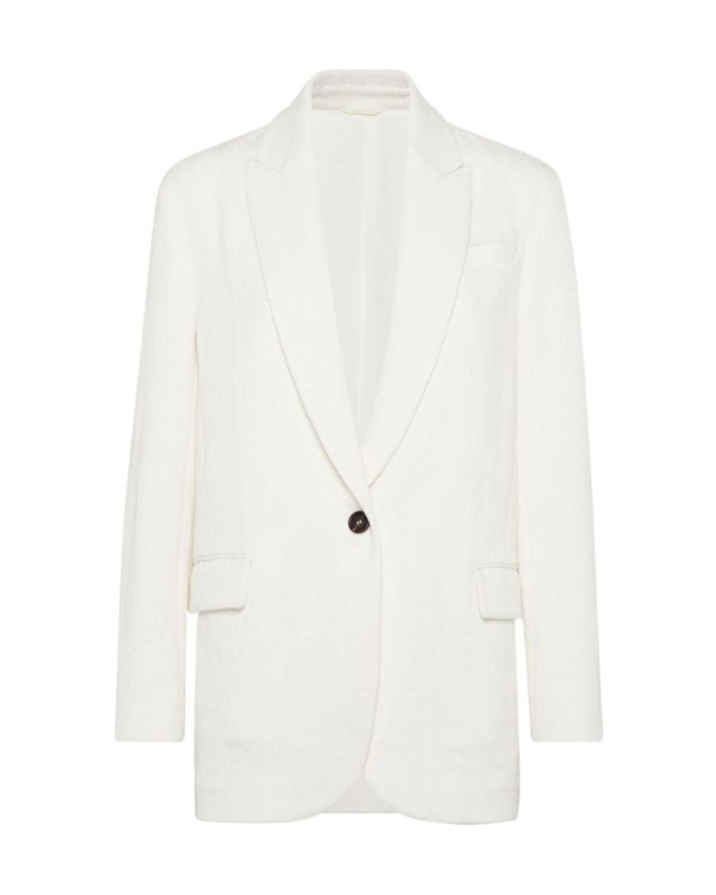 Brunello Cucinelli White Herringbone Single-Breasted Tailored Blazer