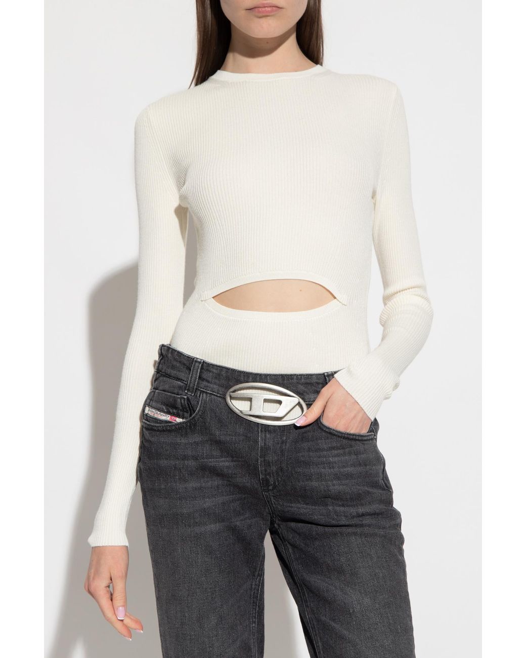 DIESEL White M Peris Cut-Out Ribbed-Knit Top