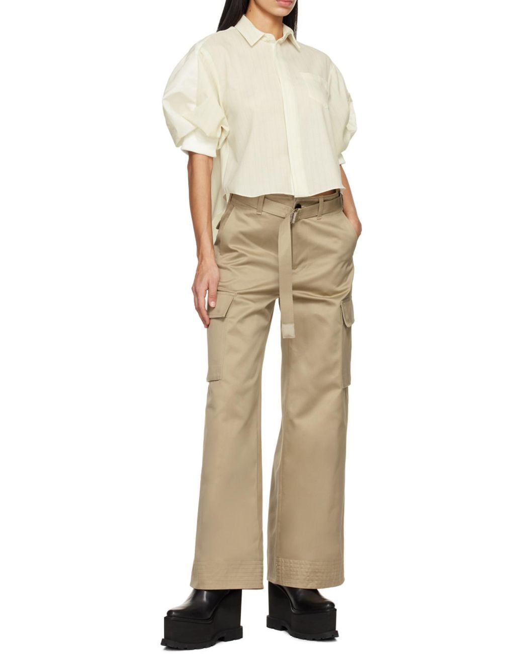 Sacai Natural Wide Leg Belted Trousers