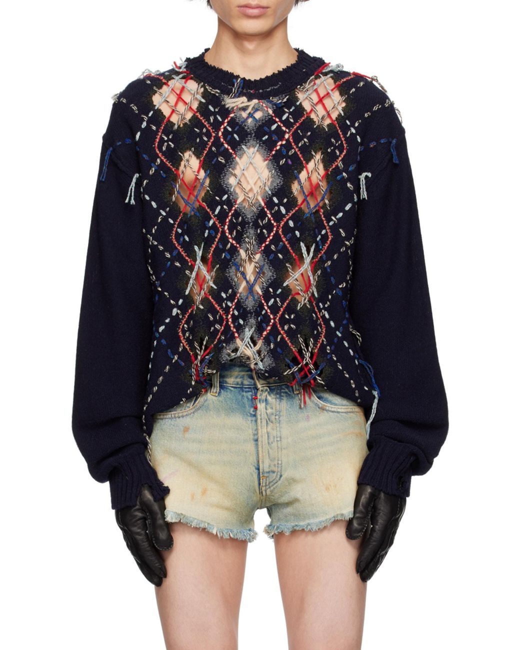 Maison Margiela Black Contrasting-Stitch Detailed Knitted Jumper for men