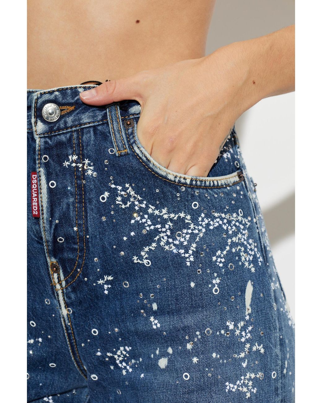 DSquared² Blue Paint-Splatter Baggy Jeans
