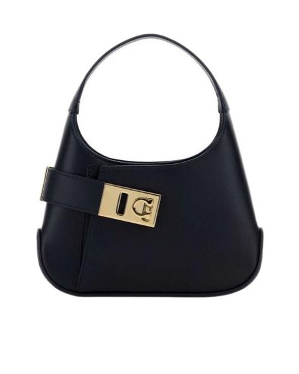 Ferragamo Blue Ferragamo Logo Plaque Gancini Buckled Hobo Bag